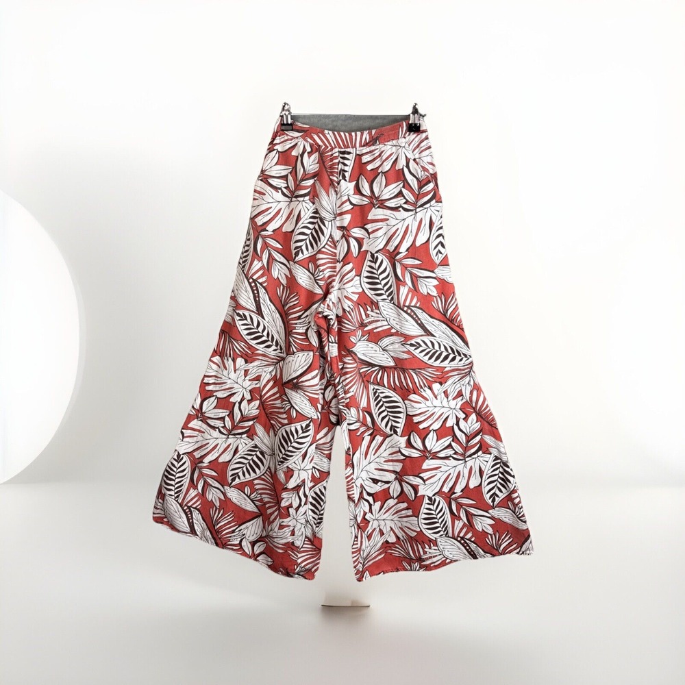 Japna Extreme Wide Leg Pants S Anthropologie Linen Floral‎ Orange Bellbottoms